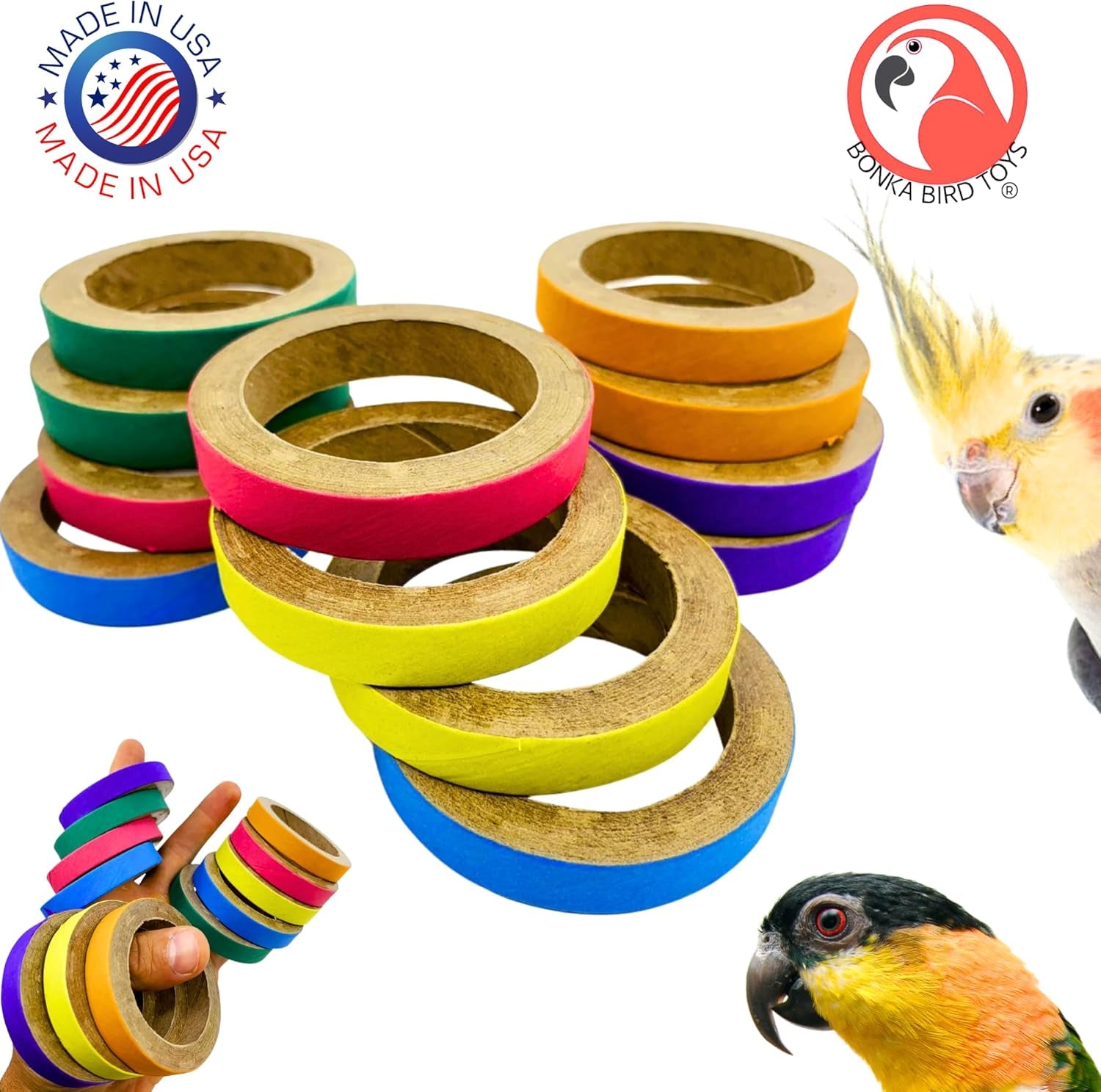 2113 Pk12 Chew Bagels, 12-Pack, 2.75" Diameter, Colorful Compressed Cardboard Rings for Chewing, Foraging, and Cage Enrichment, Safe for Parrots, Parakeets, Cockatiels, and Conures