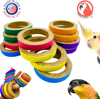2113 Pk12 Chew Bagels, 12-Pack, 2.75" Diameter, Colorful Compressed Cardboard Rings for Chewing, Foraging, and Cage Enrichment, Safe for Parrots, Parakeets, Cockatiels, and Conures