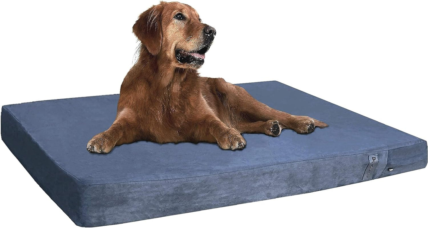 Orthopedic Gel Memory Foam Pet Dog Bed, Waterproof Liner with External Microsuede Cover and Bonus Antislip Cover (Microsuede Gray, 40"X34"X4" Inches)