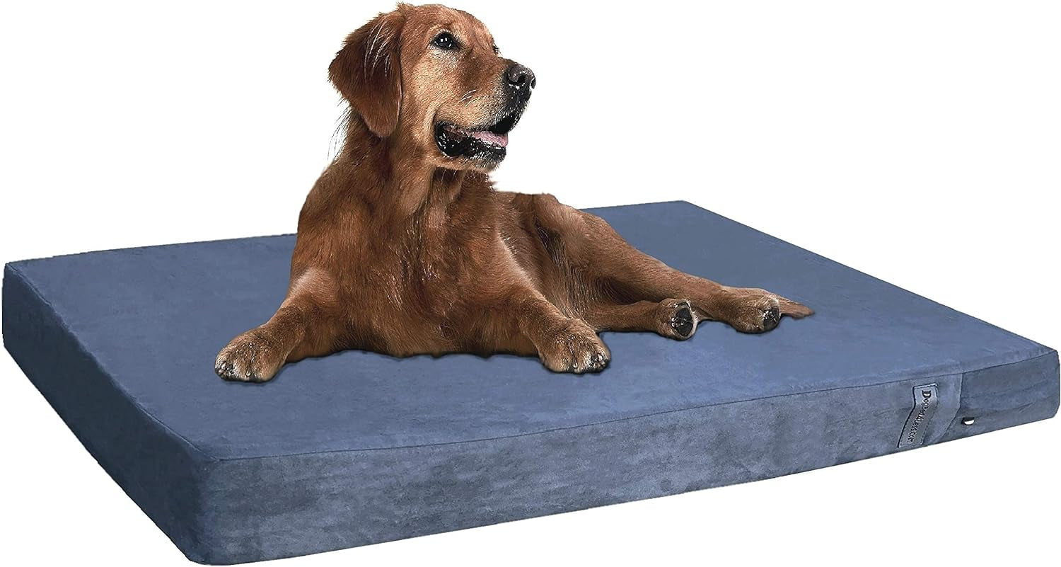 Orthopedic Gel Memory Foam Pet Dog Bed, Waterproof Liner with External Microsuede Cover and Bonus Antislip Cover (Microsuede Gray, 40"X34"X4" Inches)