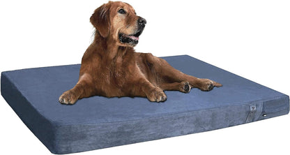 Orthopedic Gel Memory Foam Pet Dog Bed, Waterproof Liner with External Microsuede Cover and Bonus Antislip Cover (Microsuede Gray, 40"X34"X4" Inches)