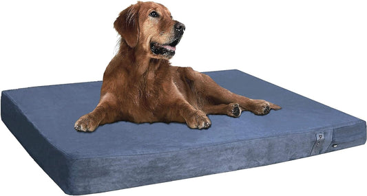 Orthopedic Gel Memory Foam Pet Dog Bed, Waterproof Liner with External Microsuede Cover and Bonus Antislip Cover (Microsuede Gray, 40"X34"X4" Inches)