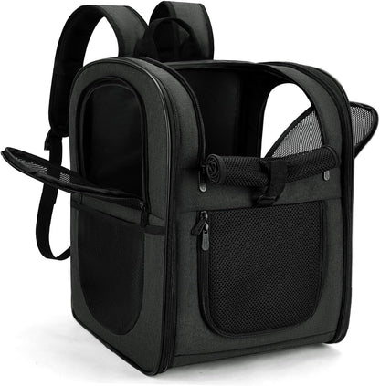 Dog & Cat Carrier Backpack for 4-15Lb Pets - Ventilated Safe Design with Padded Back Support, Breathable Mesh Pet Backpack for Hiking, Travel, Outdoor (Black)