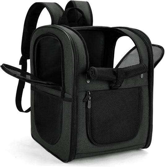 Dog & Cat Carrier Backpack for 4-15Lb Pets - Ventilated Safe Design with Padded Back Support, Breathable Mesh Pet Backpack for Hiking, Travel, Outdoor (Black)