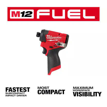 M12 FUEL 12-Volt Lithium-Ion Brushless Cordless 1/4 In. Hex Impact Driver Compact Kit W 2.0Ah Battery and Bag