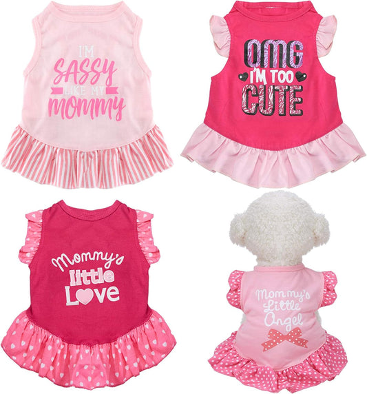 4 Pieces Pet Dress Shirt Cute Pink Dog Sundress Printed Dog Princess Dress Puppy Summer Apparel Clothes Pet Skirt Shirt with Ruffles Cloth for Small Dogs Cats Puppy(S)