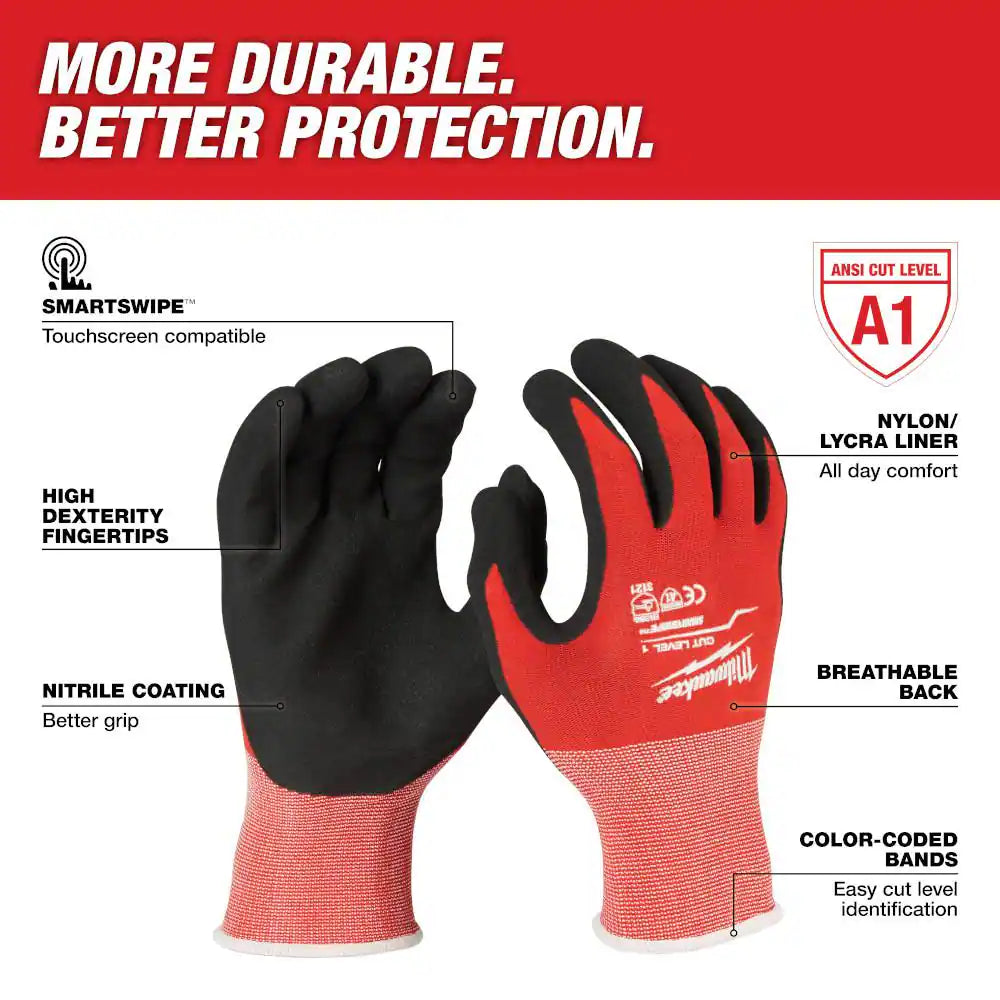 Medium Red Nitrile Cut Level 1 Dipped Work Gloves (3-Pack)