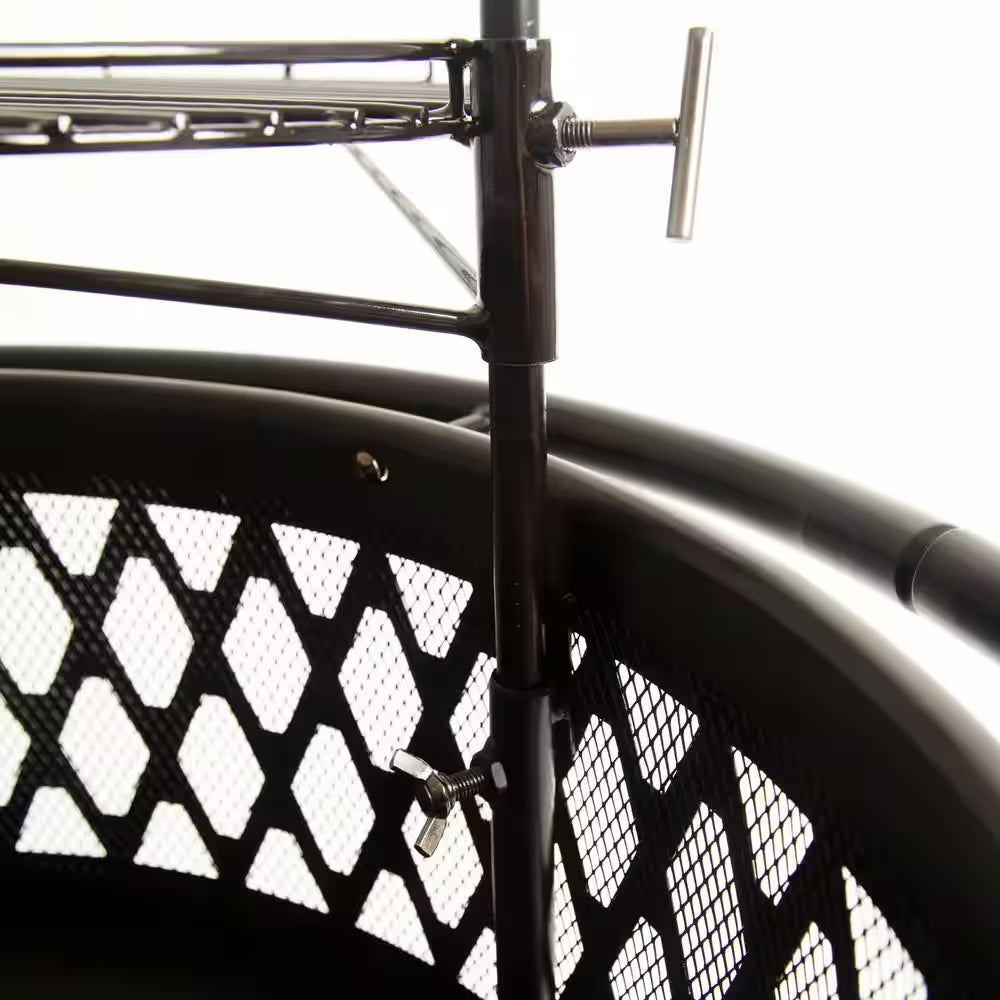 Piedmont 29.6 In. W Black Steel Wood Outdoor Fire Pit with Screen and Poker Included