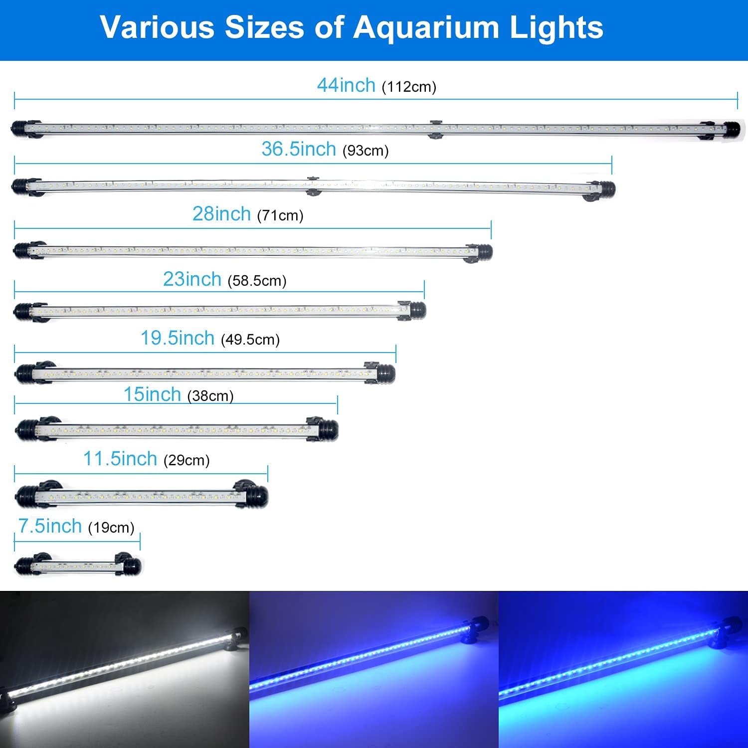 Submersible LED Aquarium Light,Fish Tank Light with Timer Auto On/Off Dimming Function,3 Light Modes Dimmable White-Blue,10 Brightness Levels Optional&3 Levels of Timed Loop Function 7.5''