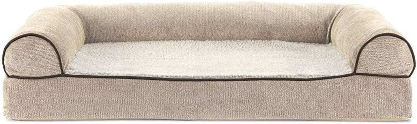 Cooling Gel Dog Bed for Medium/Small Dogs W/ Removable Bolsters & Washable Cover, for Dogs up to 35 Lbs - Sherpa & Chenille Sofa - Cream, Medium
