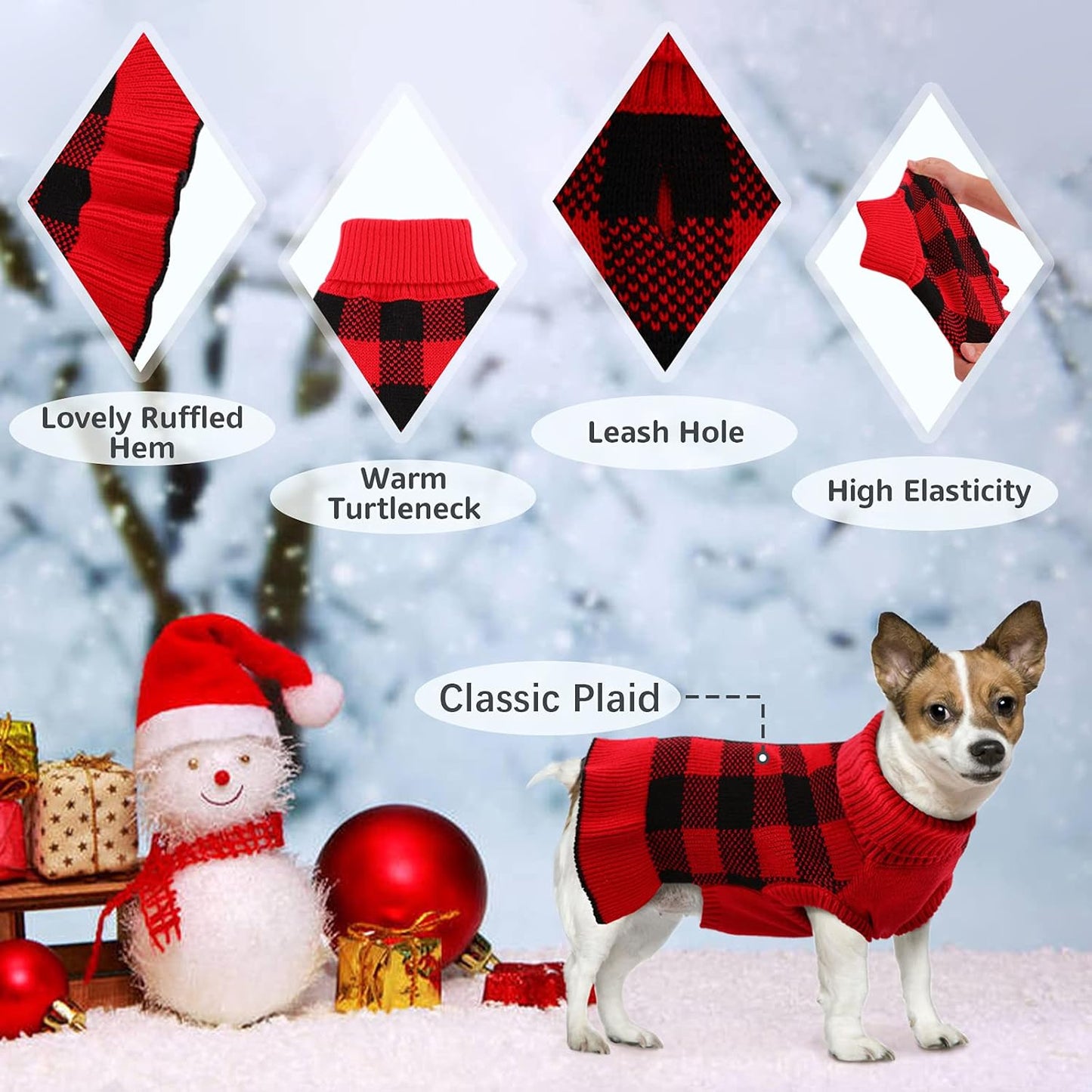Dog Sweaters for Medium Dogs, Dog Christmas Sweaters Puppy Sweaters Pullover Dog Sweater Dress Warm Winter Turtleneck Pet Sweaters with Leash Hole Soft Fall Dog Sweaters for Dogs Girls Boys XL