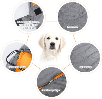 Dog Sleeping Bag Waterproof Warm Packable Dog Bed with Storage Bag for Indoor Outdoor Travel Camping Hiking Backpacking (43''Lx27''W)