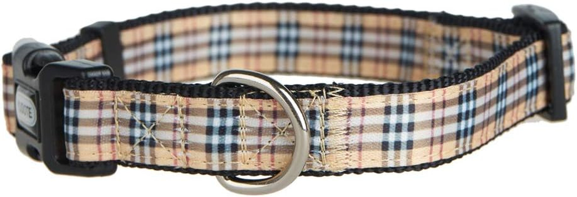 Dog Collar with Classic Beige Plaid, Durable Nylon Collar, Soft and Comfortable, Adjustable Collars for Dogs & Puppies, Small, Neck 10"-15"