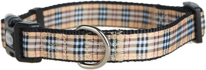 Dog Collar with Classic Beige Plaid, Durable Nylon Collar, Soft and Comfortable, Adjustable Collars for Dogs & Puppies, Small, Neck 10"-15"