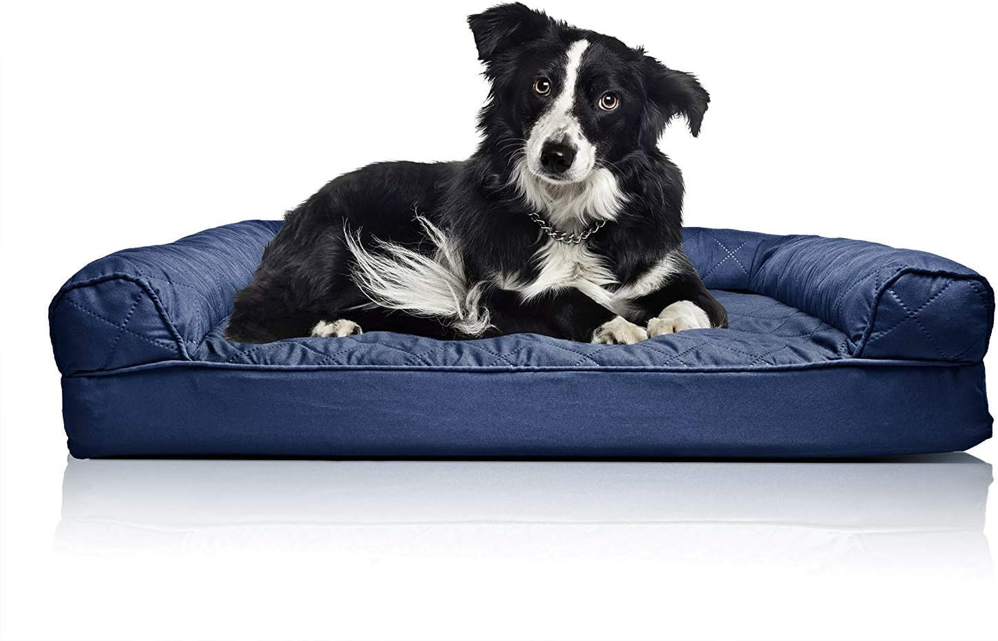 Orthopedic Dog Bed for Large/Medium Dogs W/ Removable Bolsters & Washable Cover, for Dogs up to 55 Lbs - Quilted Sofa - Navy (Blue), Large
