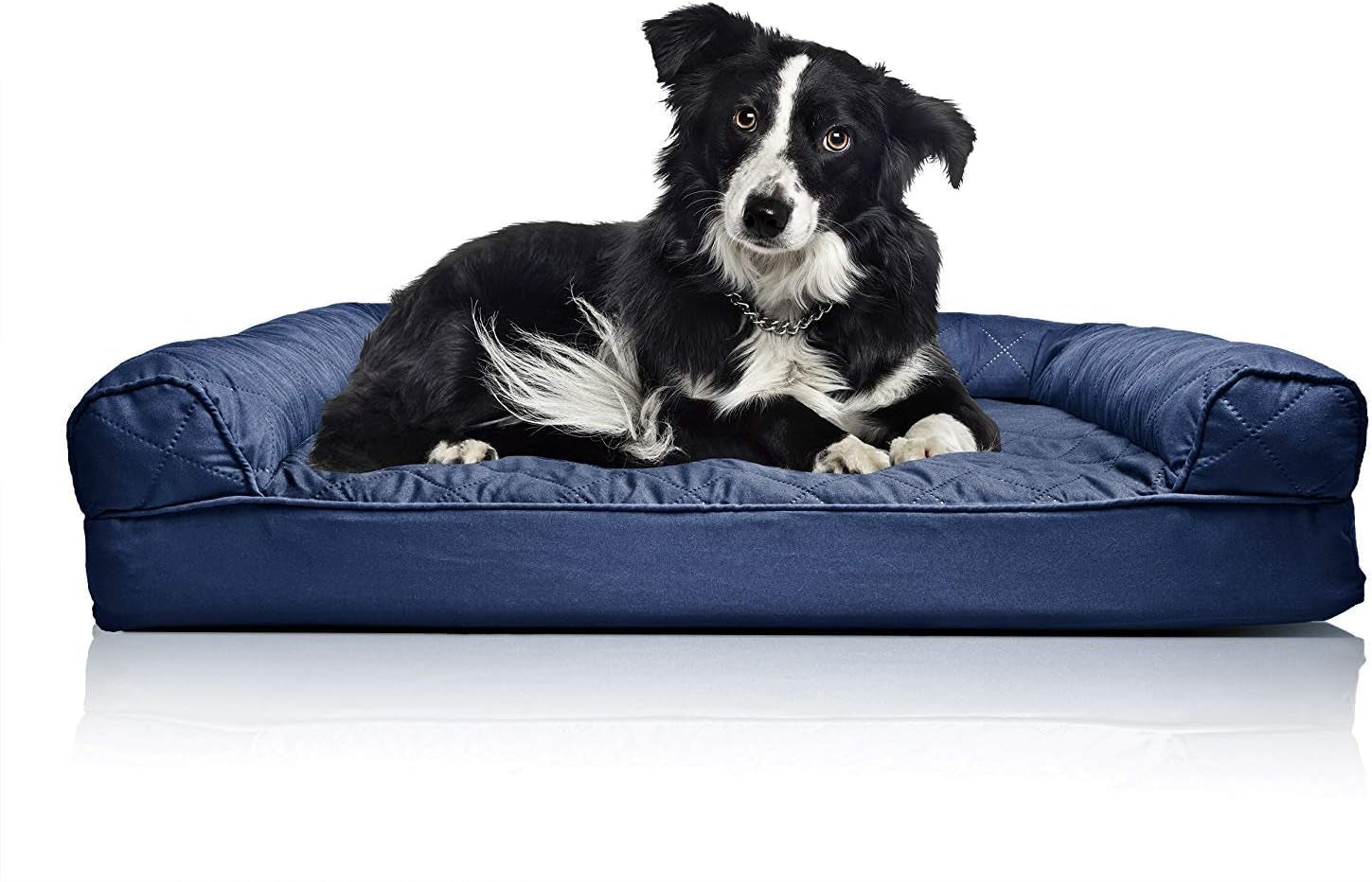 Orthopedic Dog Bed for Large/Medium Dogs W/ Removable Bolsters & Washable Cover, for Dogs up to 55 Lbs - Quilted Sofa - Navy (Blue), Large