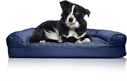 Orthopedic Dog Bed for Large/Medium Dogs W/ Removable Bolsters & Washable Cover, for Dogs up to 55 Lbs - Quilted Sofa - Navy (Blue), Large