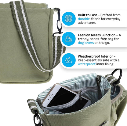 Walkie Bag - Adjustable Dog Treat Pouch Shoulder Bag with Poo Bag & Water Bottle Compartments - Comfort Fit for Everyday Use - Green