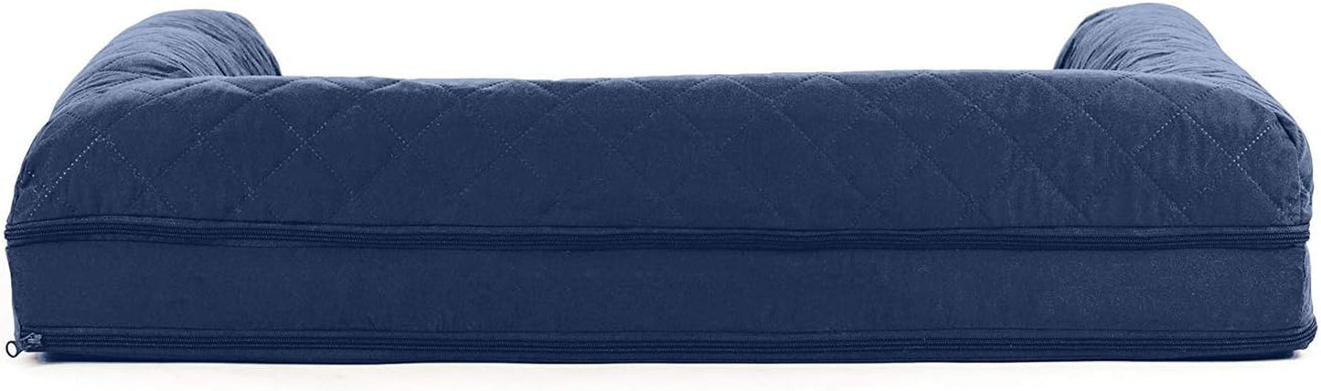 Orthopedic Dog Bed for Large/Medium Dogs W/ Removable Bolsters & Washable Cover, for Dogs up to 55 Lbs - Quilted Sofa - Navy (Blue), Large