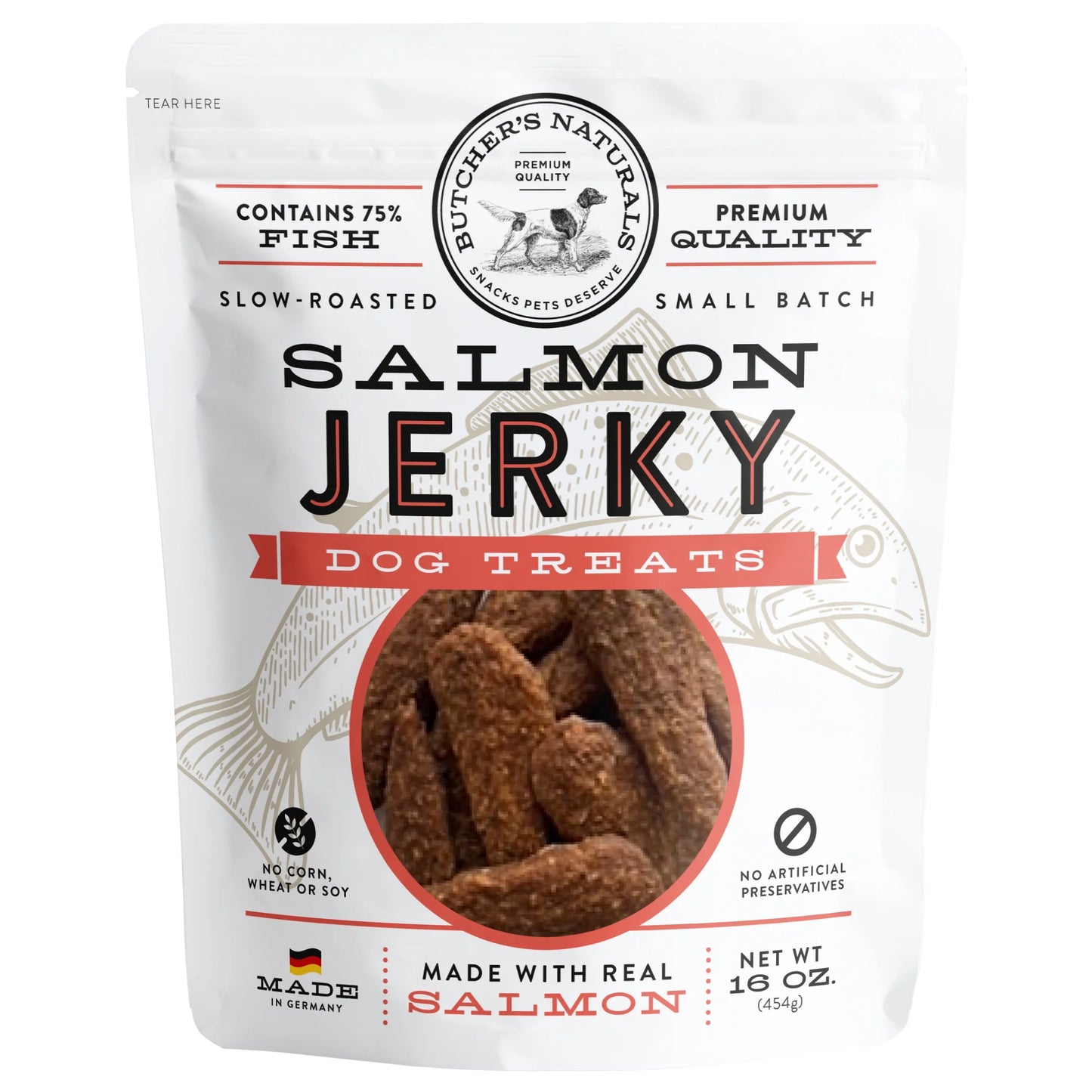 (5 Pack)  Slow-Roasted Dry Salmon Jerky Treats for Dogs, 16 Oz
