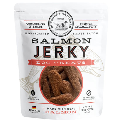 (5 Pack)  Slow-Roasted Dry Salmon Jerky Treats for Dogs, 16 Oz