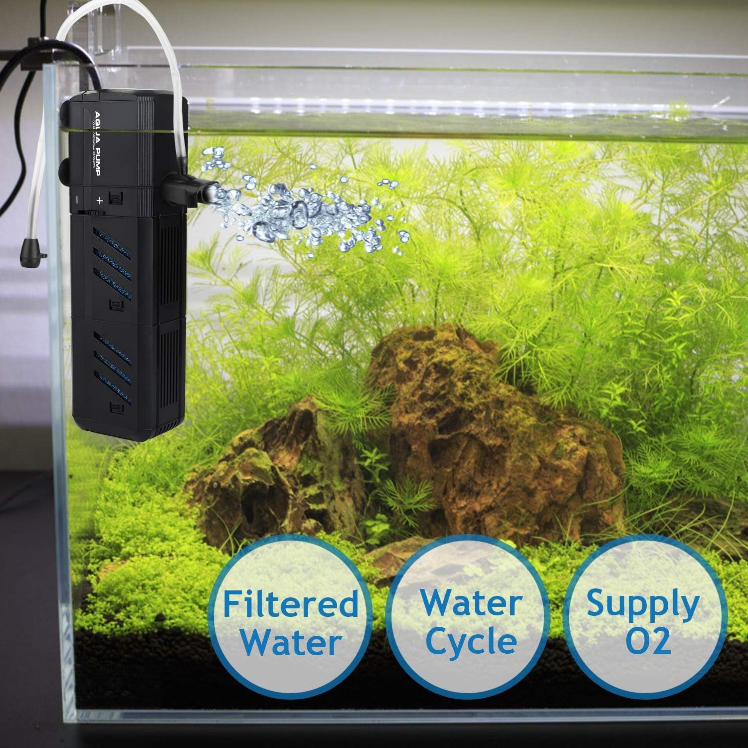 Submersible Aquarium Internal Filter 12W, Adjustable Fish Tank Filter with 320 GPH Water Pump for 50-150 Gallon Fish Tank