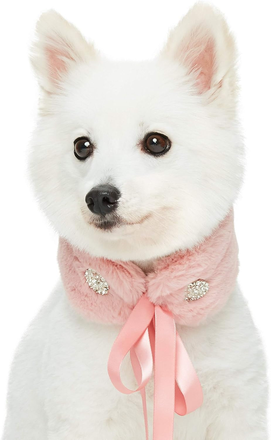 Soft & Comfy Blush Pink Faux Fur Dog Scarf with Princess-Like Diamonds, Medium