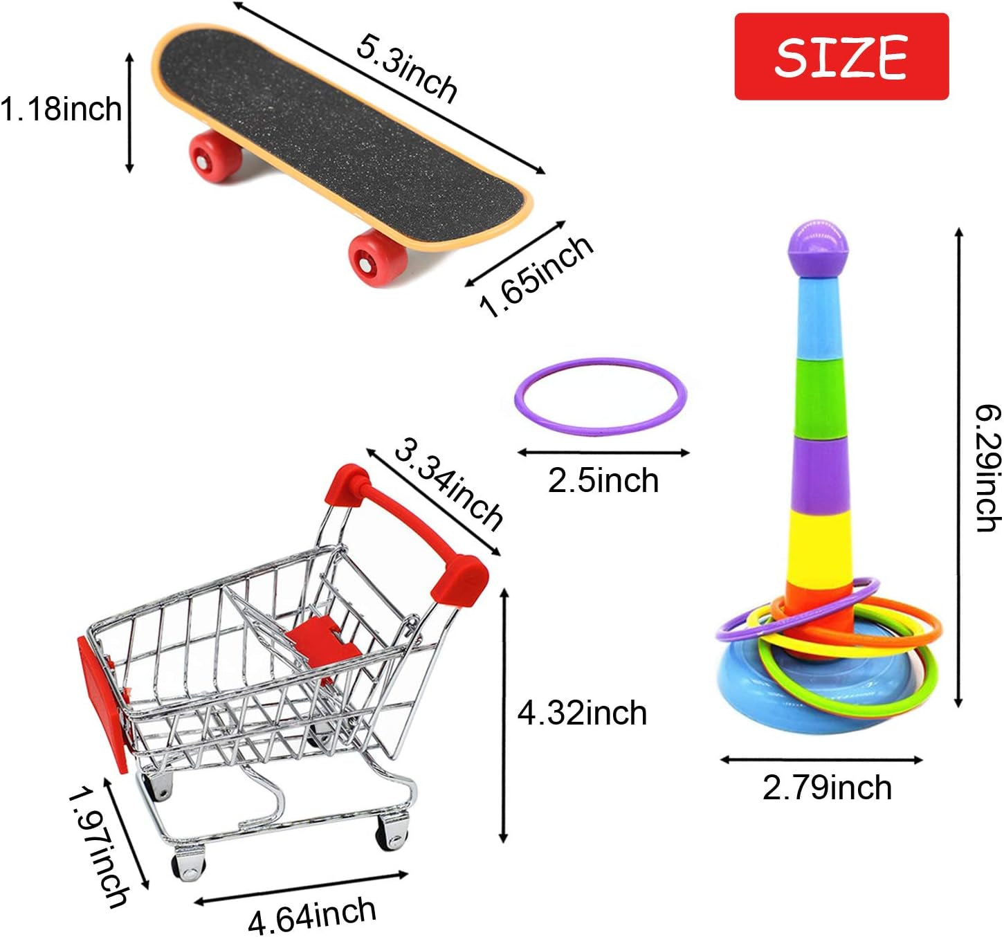 3 Pack Bird Intelligence Toys Stacking Training Rings Mini Shopping Cart Skateboard Stand Perch for Parrot Parakeet Cockatiel Conure Budgie Cockatoo (B)