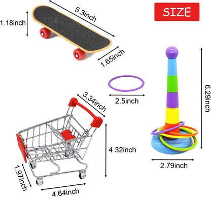 3 Pack Bird Intelligence Toys Stacking Training Rings Mini Shopping Cart Skateboard Stand Perch for Parrot Parakeet Cockatiel Conure Budgie Cockatoo (B)