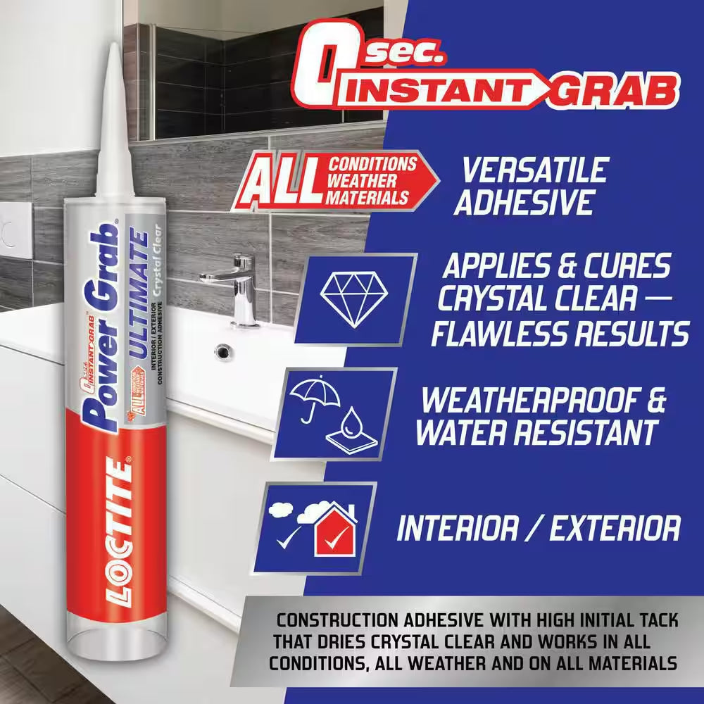 Power Grab Ultimate Instant Grab 9 Oz. SMP Construction Adhesive Crystal Clear Cartridge
