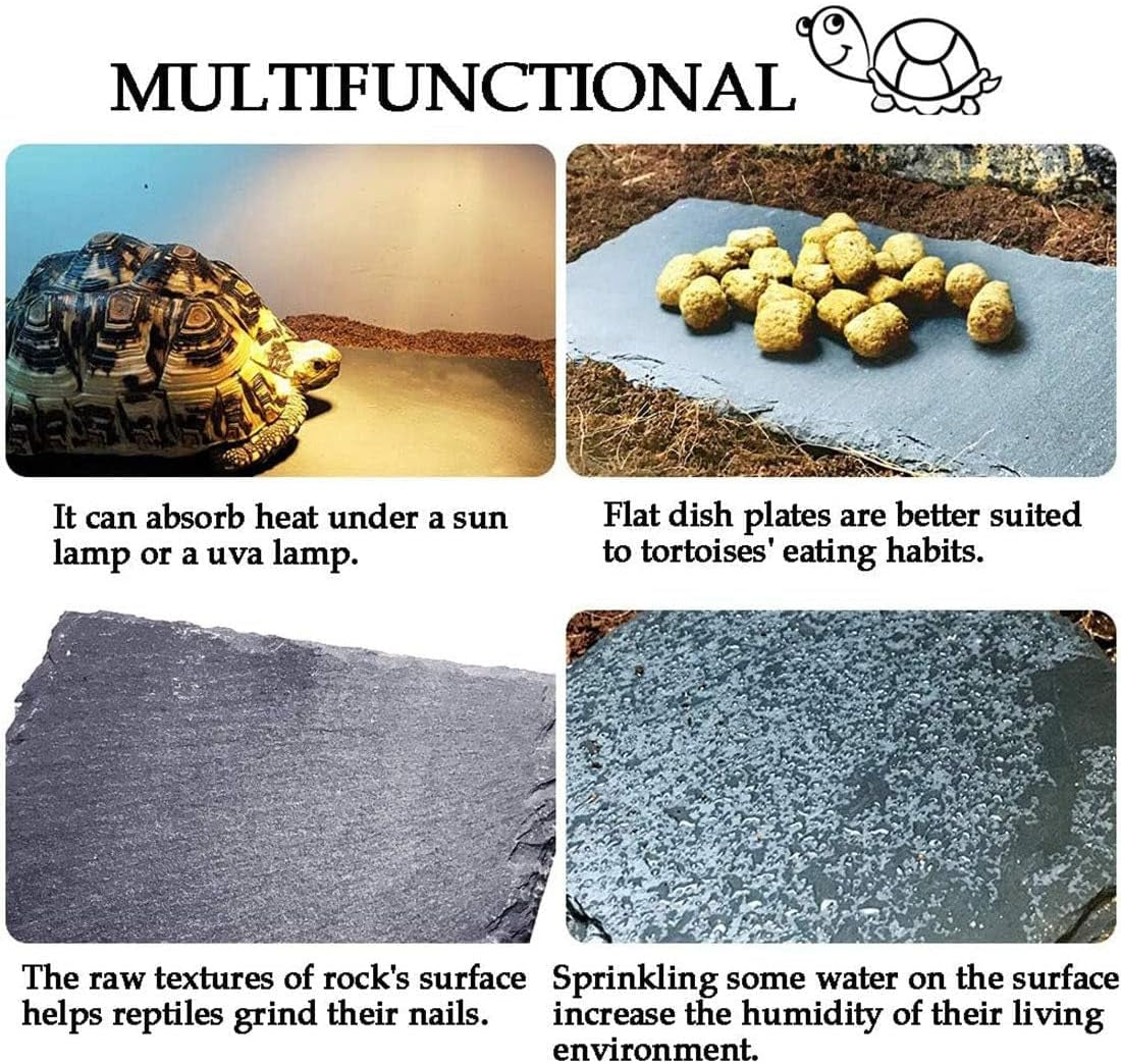 2 Pcs Reptile Basking Platform Tortoise Rock Plate Turtle Bathing Area Feeding Food Dish Resting Terrace（7.9X11.8Inch）