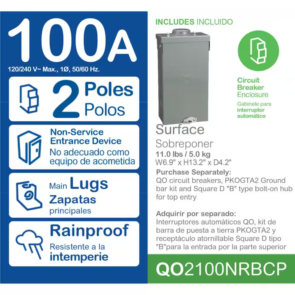 QO 100 Amp 2-Pole Outdoor Circuit Breaker Enclosure with QO2100 Breaker Included
