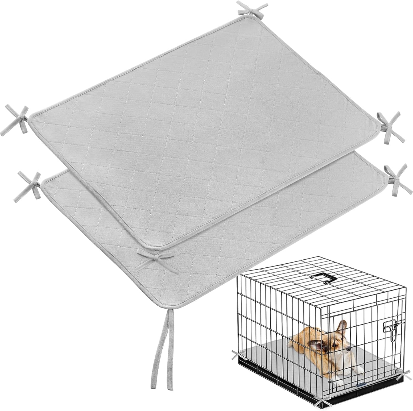 Waterproof Dog Crate Mat with Rope 2 Pack (24’’X18’’), Washable Pee Pads for Dogs, Non-Slip Training Pads for Dogs, Fits 24 Inch Dog Crate