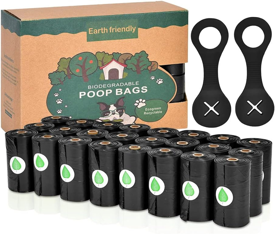 360PCS Dog Poop Bags, Strong Waste Bag Doggy Bags, Extra Thick Poop Bags for Walking Dog with 2PCS Silicone Dog Poop Bag Holder, 360 Bags in Total, Lavender-Scented Black