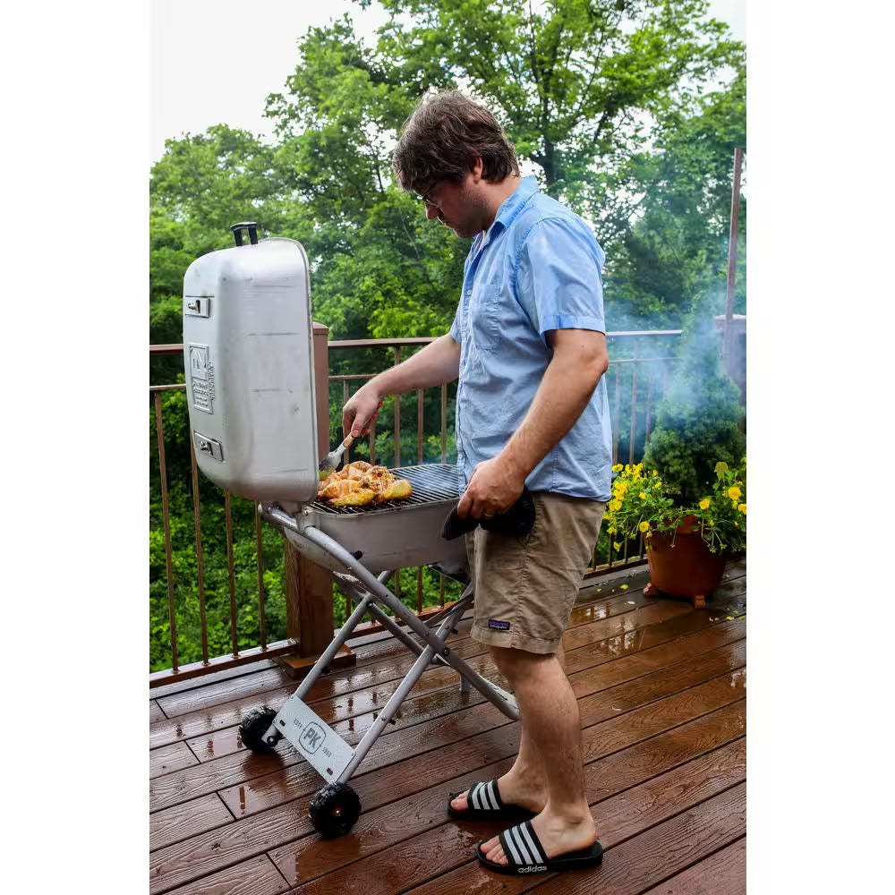 PK-TX Portable Cast Aluminum Charcoal Grill and Smoker in Gray Silver