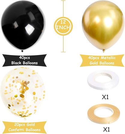 100Pcs 12Inch Black Balloons Black Gold Balloons Metallic Gold Confetti Latex Party Balloons for Men Women Kids Birthday Baby Shower Retirement Graduation Wedding Halloween Party Balloons Decorations