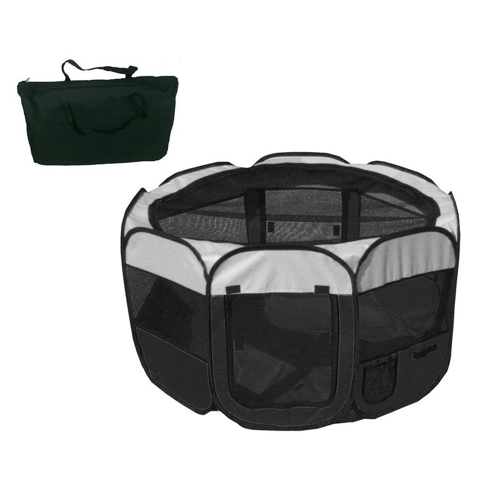 All-Terrain Lightweight Easy Folding Wire-Framed Collapsible Travel Dog Playpen in Black/White - LG