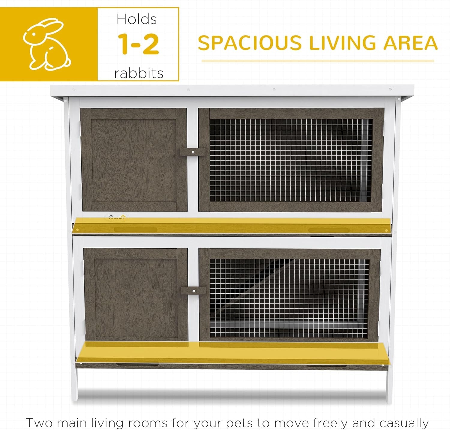 Wooden Bunny Rabbit Hutch, Small Animal Habitat with Ramp, Removable Tray & Weatherproof Roof, for Rabbits, Chickens, Ducks, Indoor/Outdoor, Brown