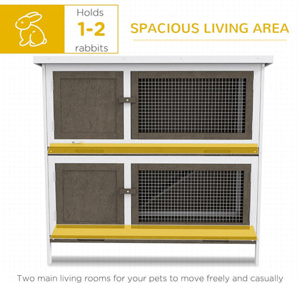 Wooden Bunny Rabbit Hutch, Small Animal Habitat with Ramp, Removable Tray & Weatherproof Roof, for Rabbits, Chickens, Ducks, Indoor/Outdoor, Brown