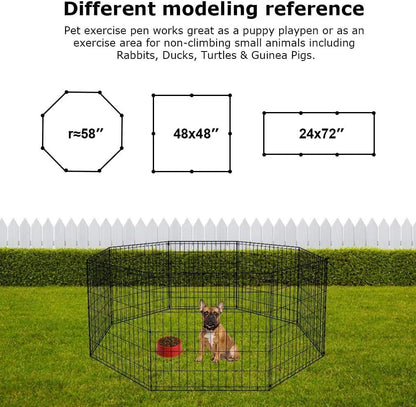 Dog Pen Playpen Puppy Pet Playpen 8 Panel Indoor Outdoor Metal Portable Folding Animal Exercise Dog Fence,24",Black