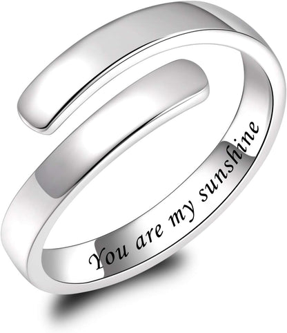 925 Sterling Silver Inspirational Jewelry Rings Adjustable Ring Personality Encouragement Gift for Teens Women
