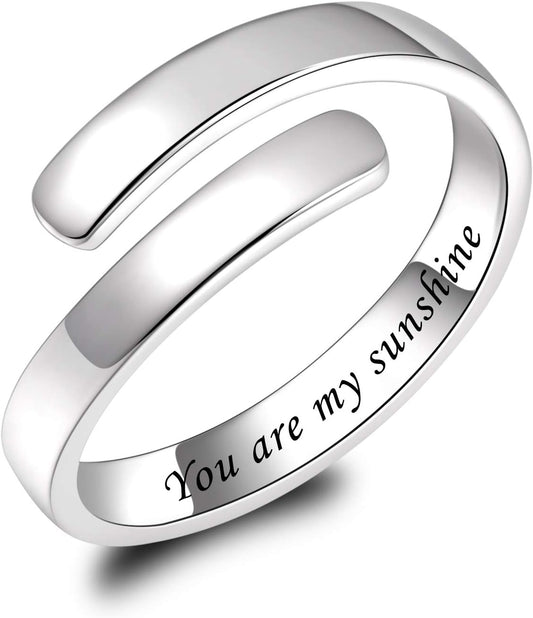 925 Sterling Silver Inspirational Jewelry Rings Adjustable Ring Personality Encouragement Gift for Teens Women