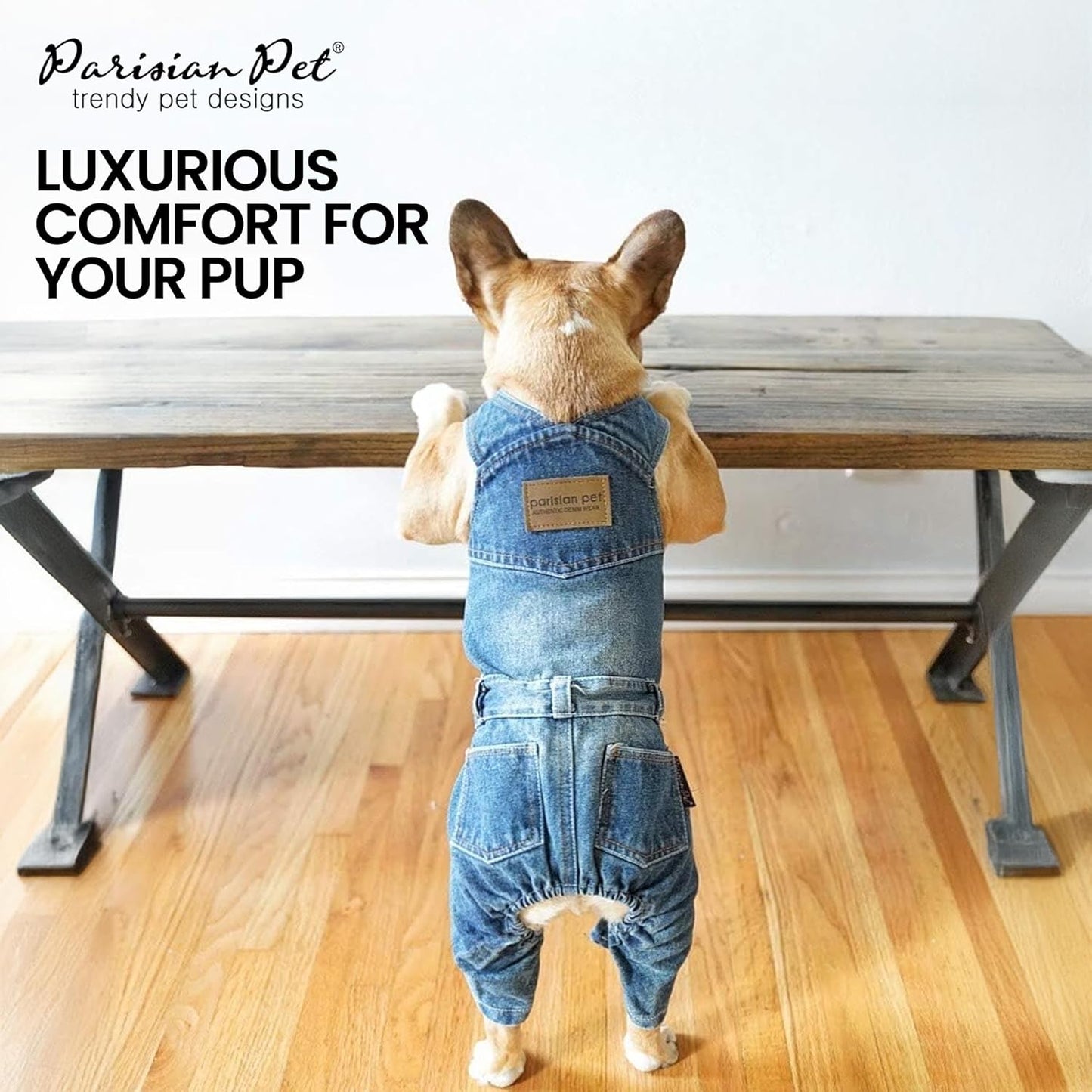 Denim Overall - Blue Dog Jeans Outfit - Breathable Puppy Jumpsuit Costumes - Machine Washable Overall for Dogs - Dog Clothes for Medium Sized Dogs - M