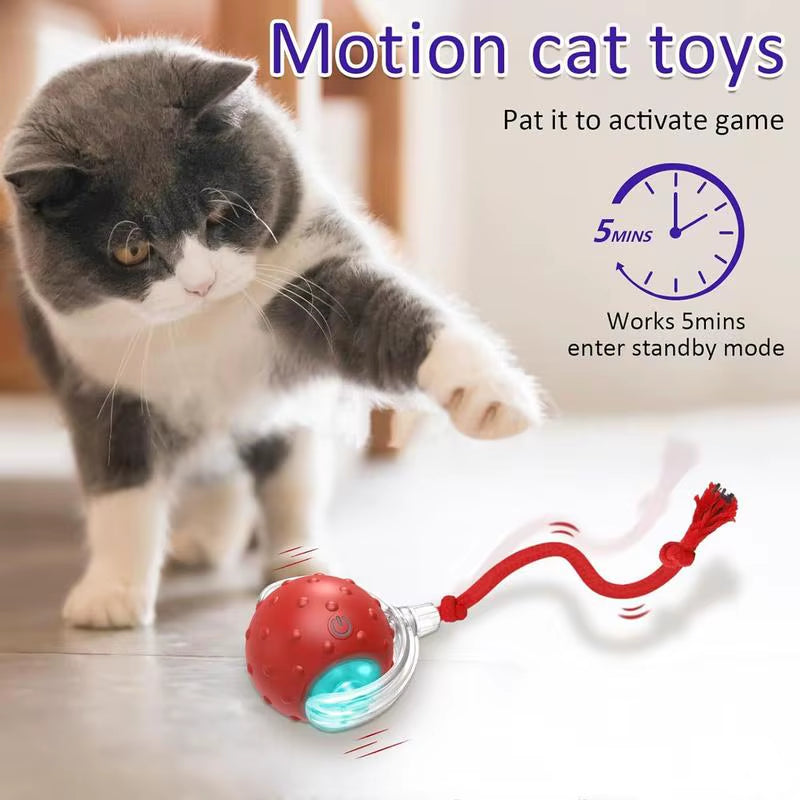 Cat Interactive Ball Toy Automatic Rolling Ball with Tail Rechargeable Smart Pet Interactive Toy Intelligent Mouses for Cat