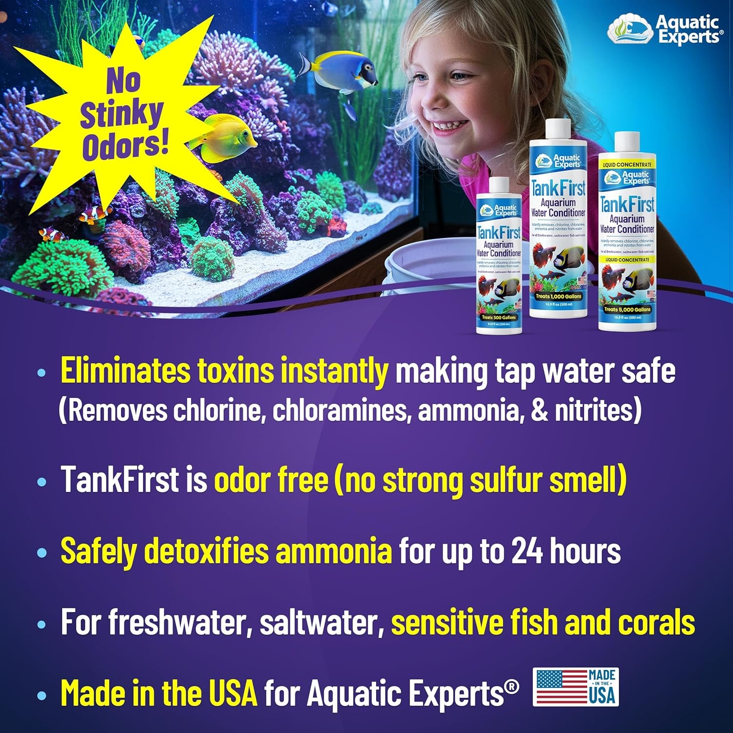 Tankfirst Complete Aquarium Water Conditioner - Fish Water Conditioner, Instantly Removes Chlorine, Chloramines, and Detoxifies Ammonia from Fish Tank (Tankfirst Regular, 500 Ml)
