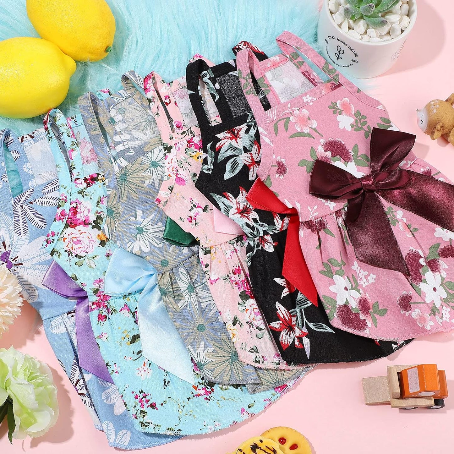 6 Pcs Dog Dresses Girls Dog Clothes Floral Cute Princess Bowknot Puppy Dresses Pet Cat Clothes Skirts Rosette Summer Outfits Apparel for Chihuahua Yorkies Female Small Cat Pets Kitten(S)