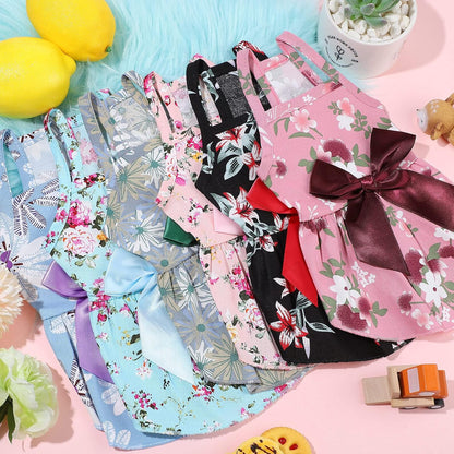 6 Pcs Dog Dresses Girls Dog Clothes Floral Cute Princess Bowknot Puppy Dresses Pet Cat Clothes Skirts Rosette Summer Outfits Apparel for Chihuahua Yorkies Female Small Cat Pets Kitten(S)