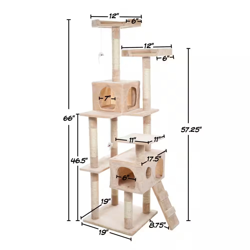 66.25 In. Beige Skyscraper Sleep and Play Cat Tree