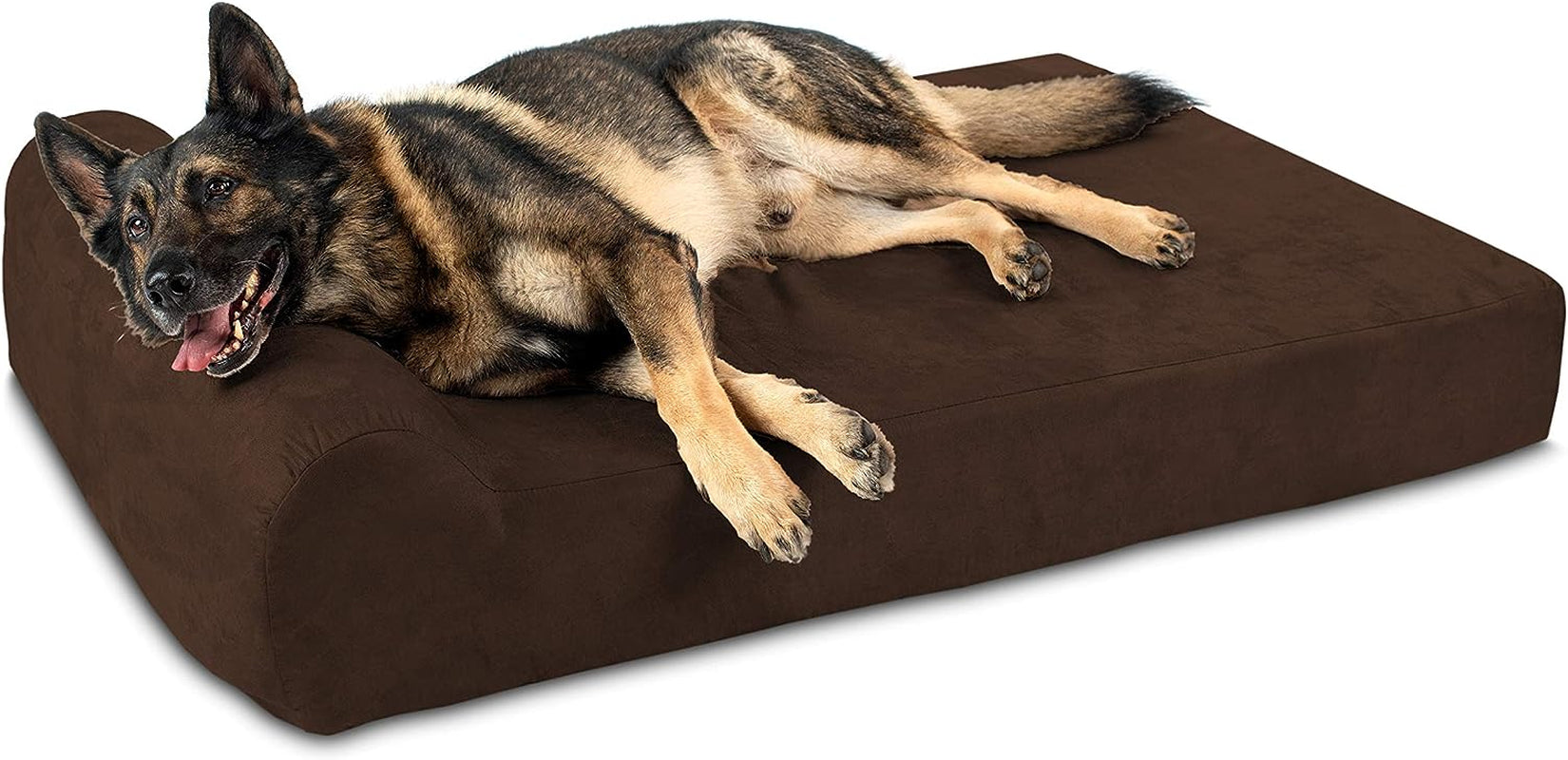 Barker Beds Orthopedic Dog Bed - 7" Pillow Top XL Size (52 X 36 X 11) - Luxury Washable Large Dog Bed with Headrest - Memory Foam Mattress for Big Dogs (Chocolate)