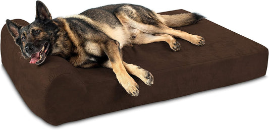 Barker Beds Orthopedic Dog Bed - 7" Pillow Top XL Size (52 X 36 X 11) - Luxury Washable Large Dog Bed with Headrest - Memory Foam Mattress for Big Dogs (Chocolate)
